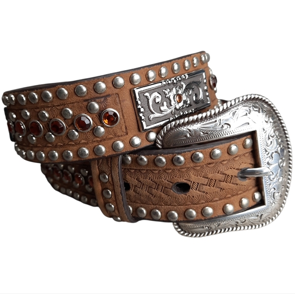 Nocona Other - Nocona Leather Jeweled Studded Western Cowgirl Belt SZ 24